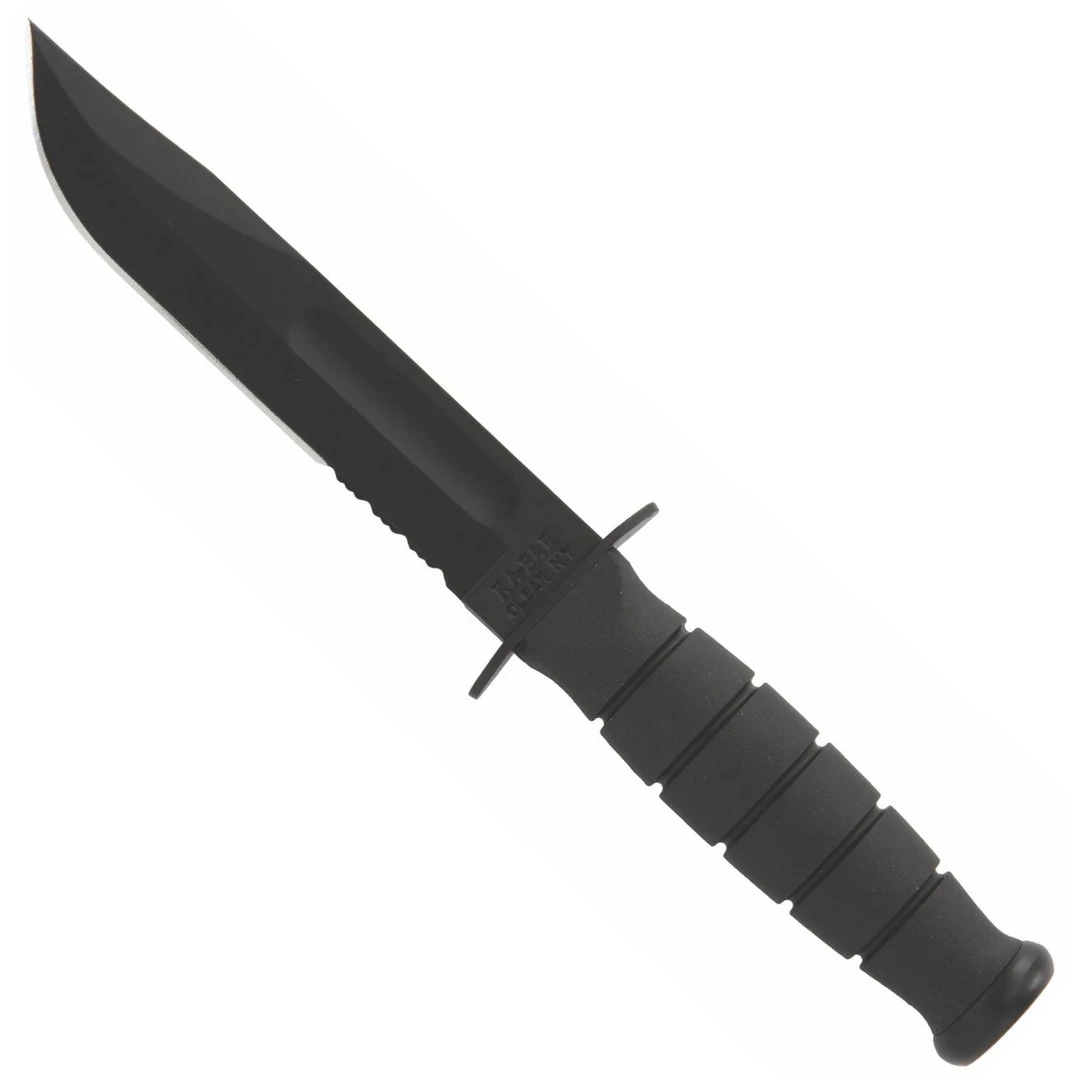KA-BAR 1259 Short Knife, Clip Point Combo Edge, Kraton G Handle, Hard Sheath