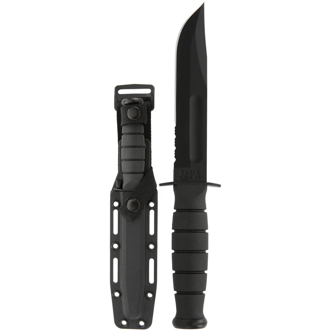 KA-BAR 1259 Short Knife, Clip Point Combo Edge, Kraton G Handle, Hard Sheath - Image 2