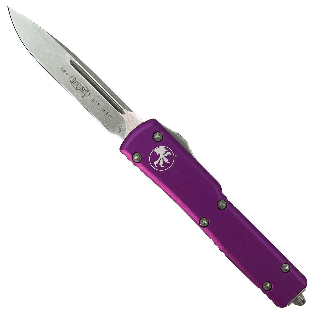 Microtech Violet Contoured UTX70 OTF Knife, Stonewash Blade