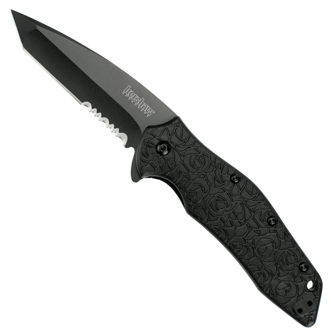 Kershaw Kuro Spring Assist Knife, Black Combo Blade, 1835TBLKST