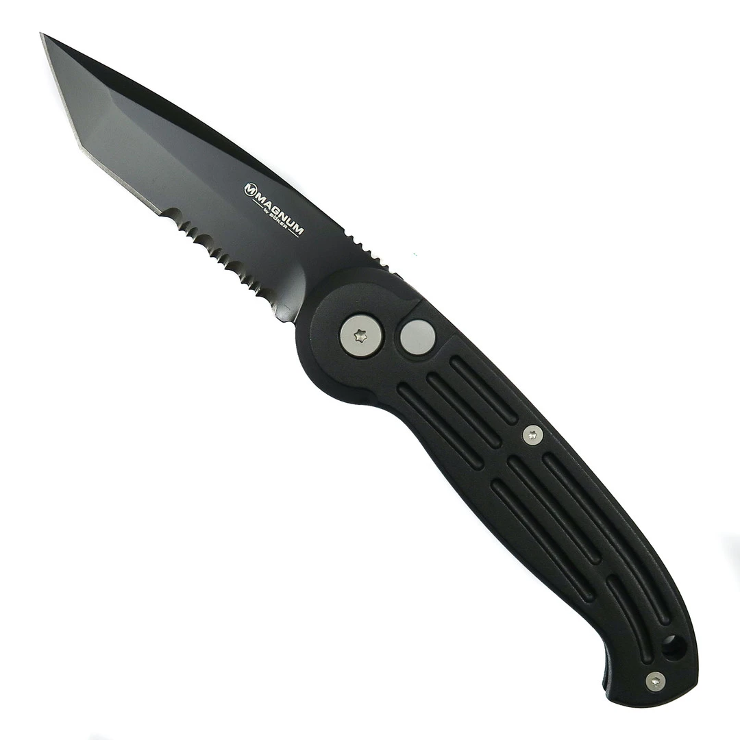 Boker Magnum Black SpeedMaster Auto Knife, Black Tanto Combo Blade