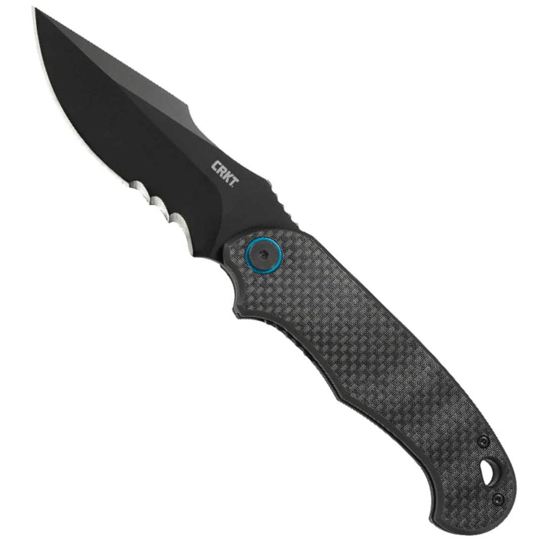 CRKT P.S.D. Spring Assist Carbon Fiber Knife, Black Combo Blade