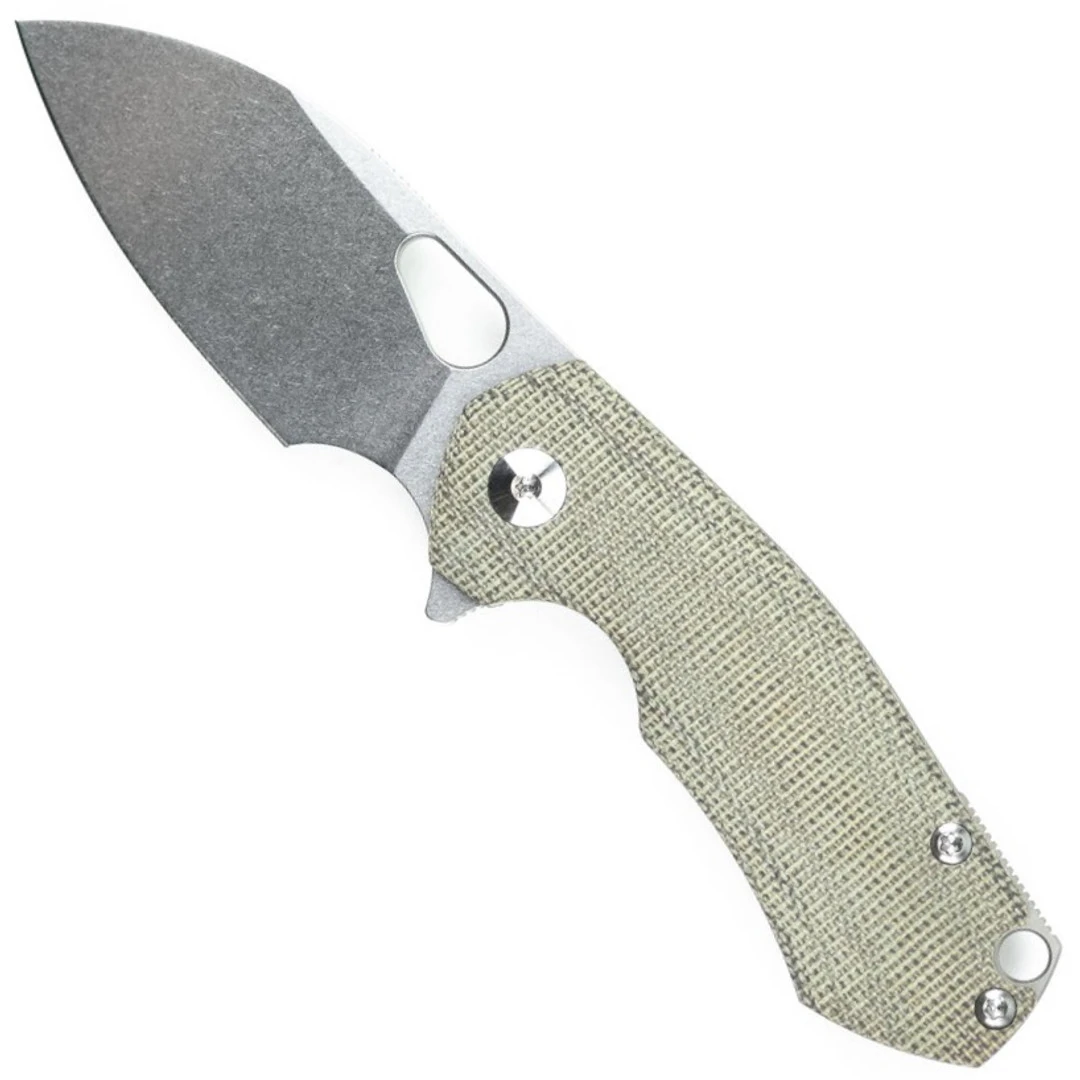 GiantMouse Green Canvas Micarta ACE Riv Framelock Knife, Elmax Satin Blade
