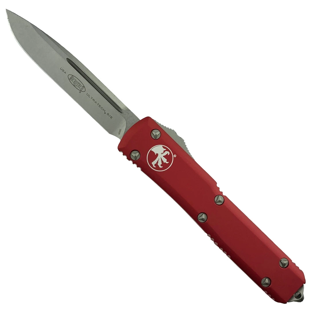 Microtech Red Ultratech OTF Auto Knife, Stonewash Blade