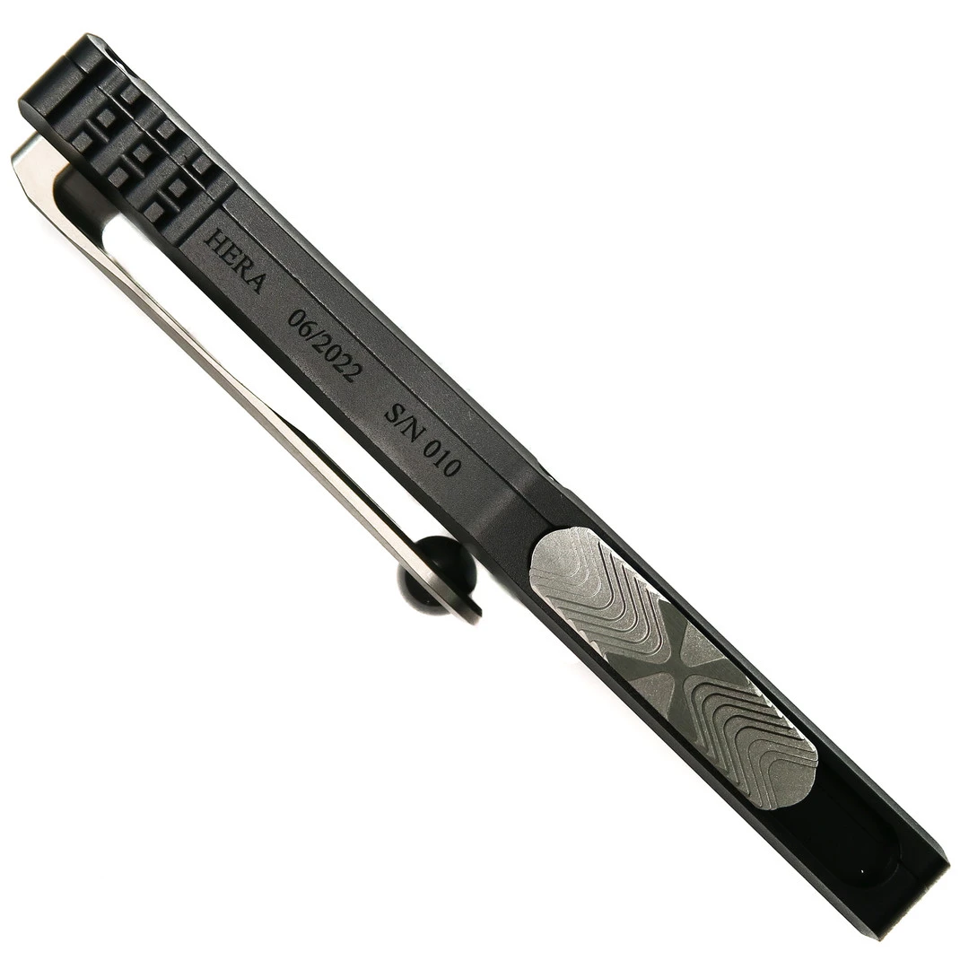 Marfione Custom Hera Black Anodized Alloy OTF Knife, Satin Dagger Blade - Image 3