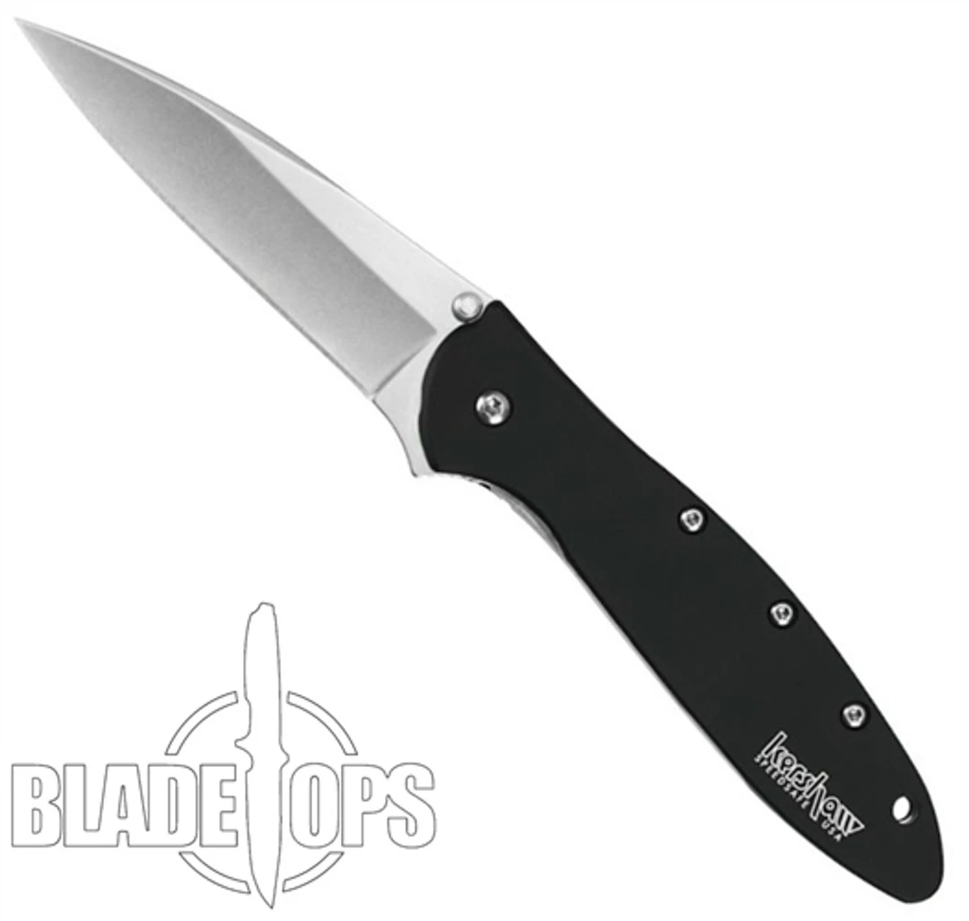 Kershaw Stonewash Leek Spring Assist Knife, Plain Blade, 1660SWBLK - Image 3