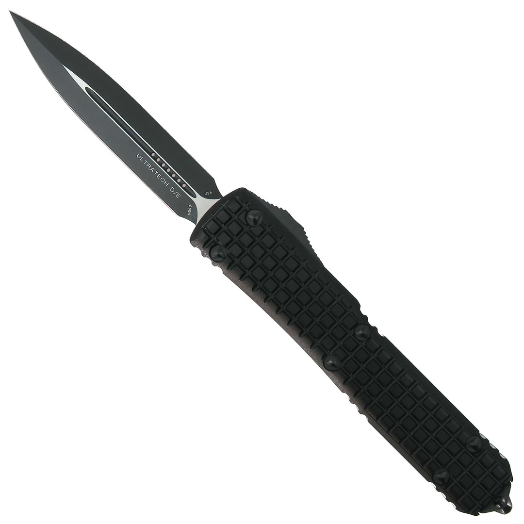 Microtech Signature Series Tactical Black Frag Pattern Ultratech OTF Knife, Black Dagger