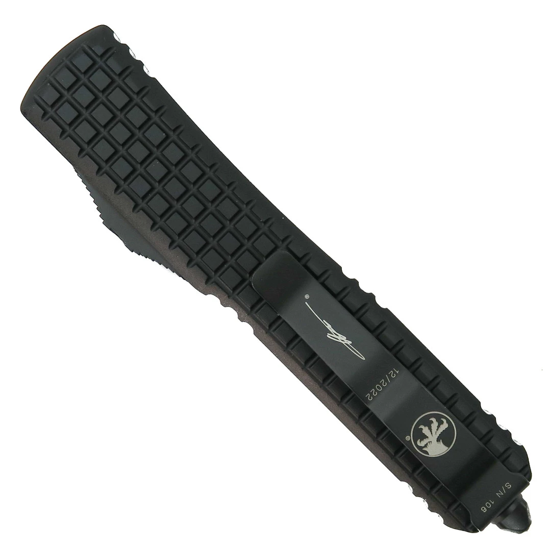 Microtech Signature Series Tactical Black Frag Pattern Ultratech OTF Knife, Black Dagger - Image 2