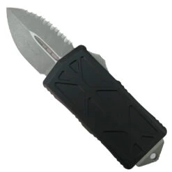 Microtech Black Exocet OTF Auto Knife, Apocalyptic Serrated Dagger Blade