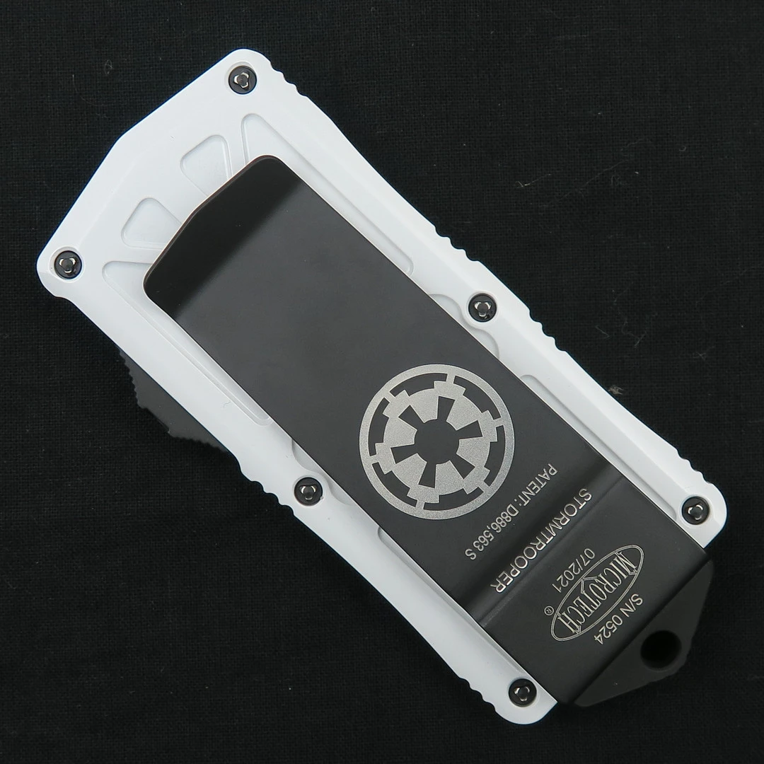 Microtech Storm Trooper Exocet OTF Auto Knife, Tanto Serrated Blade - Image 2