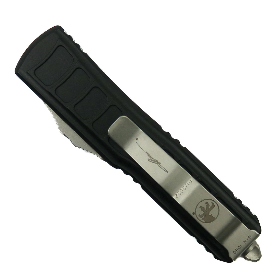 Microtech Signature Series UTX-85 OTF II Auto Knife, Stonewash Part Serrated Blade - Image 2