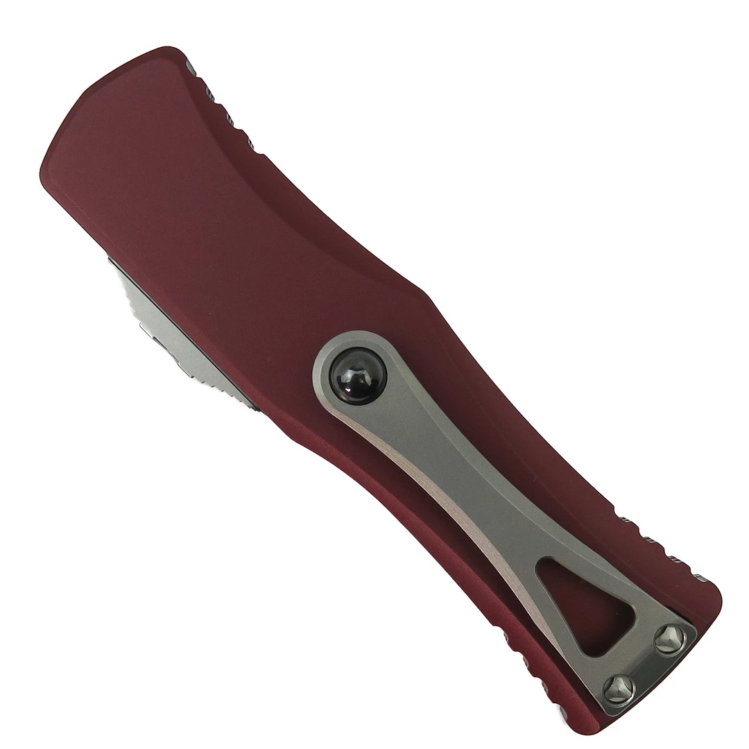 Microtech Merlot Hera OTF Knife, Stonewash Part Serrated Blade - Image 2