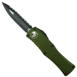 Microtech OD Green Hera OTF Knife, Black Serrated Dagger Blade