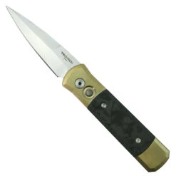 Pro-Tech 7114 Fat Carbon Inlay Bronze Aluminum Godson Auto Knife, Satin Blade