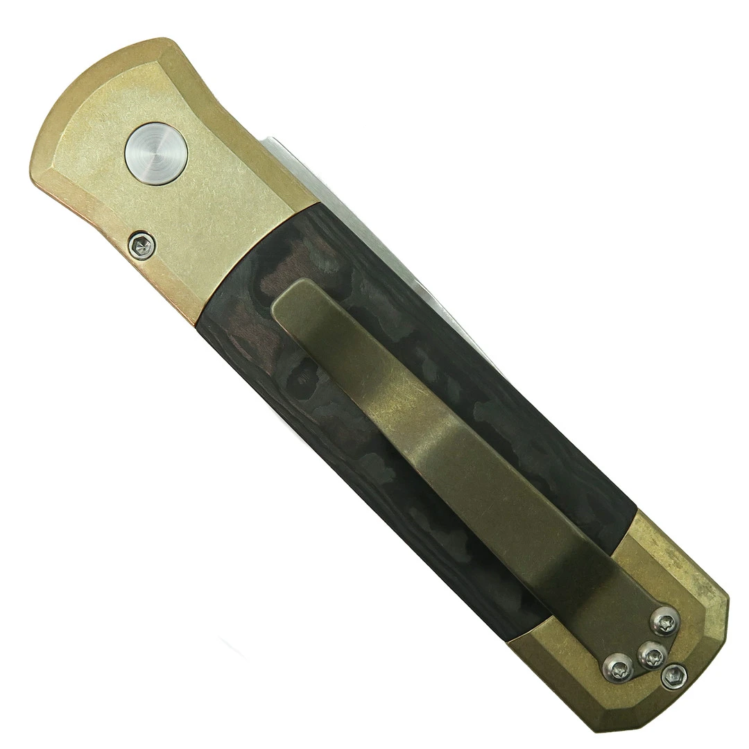 Pro-Tech 7114 Fat Carbon Inlay Bronze Aluminum Godson Auto Knife, Satin Blade - Image 2