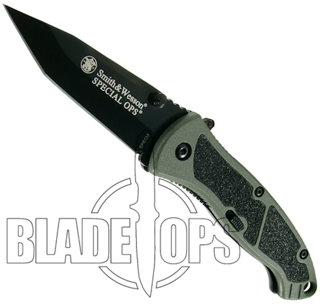 Smith & Wesson Special Ops Medium Assisted Knife, Tanto Plain Blade, Green Handle - Image 3