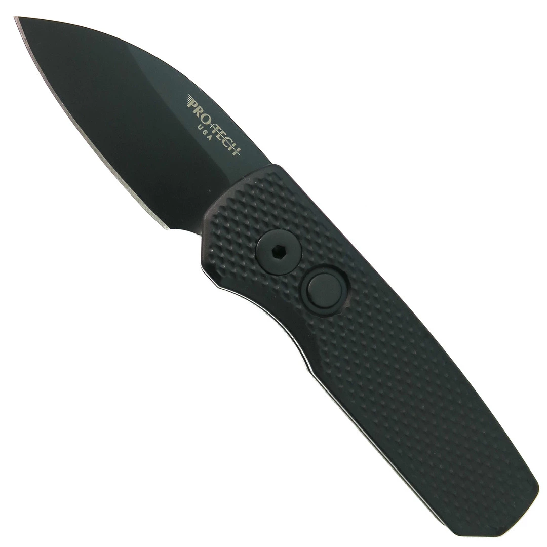 Pro-Tech Runt 5 Textured Black Aluminum Auto Knife, DLC Black Wharncliffe Blade
